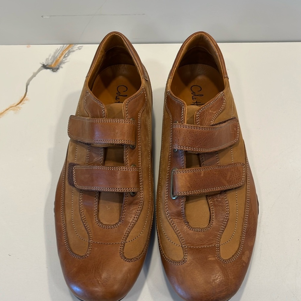 Cole Haan Nike Air collab dress shoes never worn cognac Velcro close non skid 10